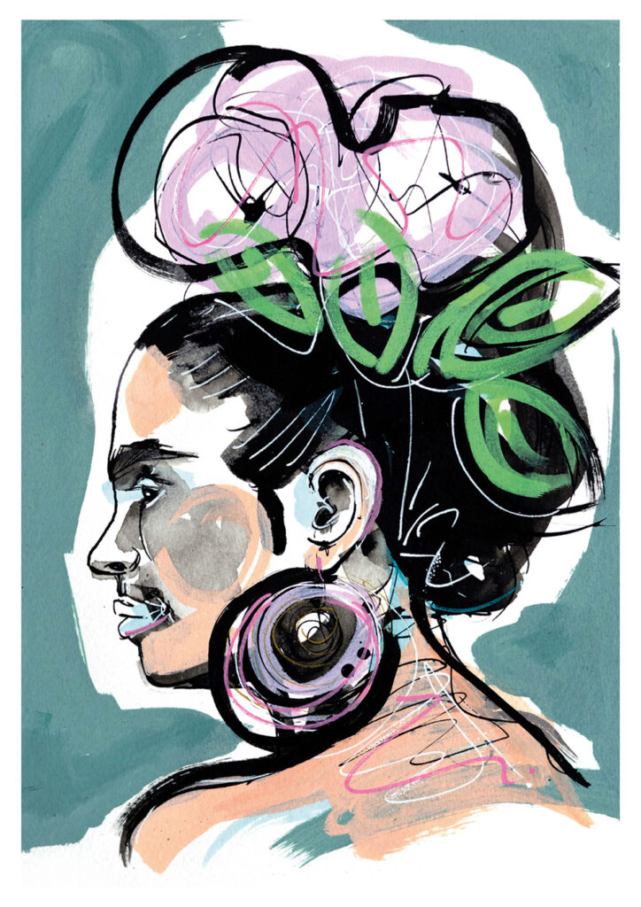 Frida | Tusche, Aquarell und Acrylmarker auf Papier | A4 | 2024